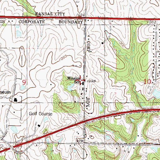 Topographic Map of Mission School, KS
