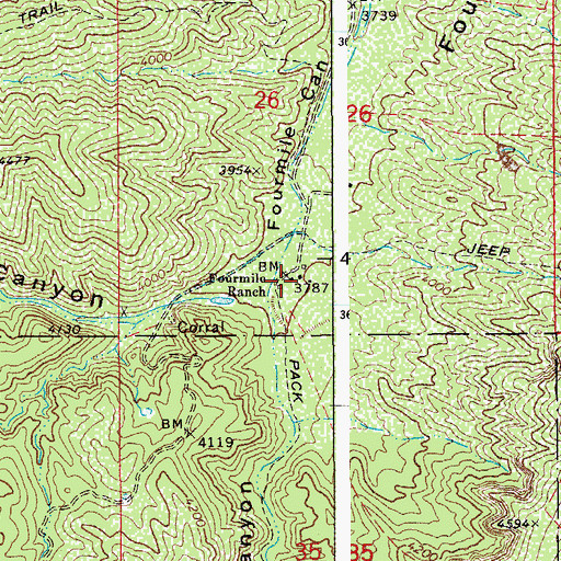 Topographic Map of Fourmile Ranch, AZ