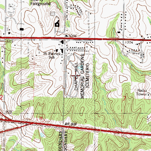 Topographic Map of Chapel Hill Memorial Gardens, KS