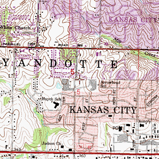 Topographic Map of Arrowhead Middle School, KS