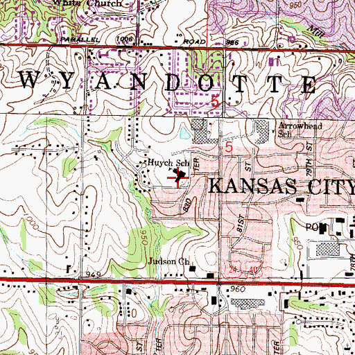 Topographic Map of Claude A. Huyck Elementary School, KS