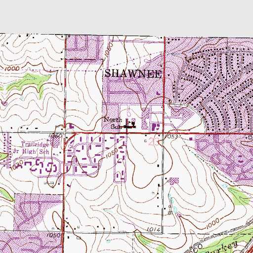 Topographic Map of Shawanoe Elementary School, KS