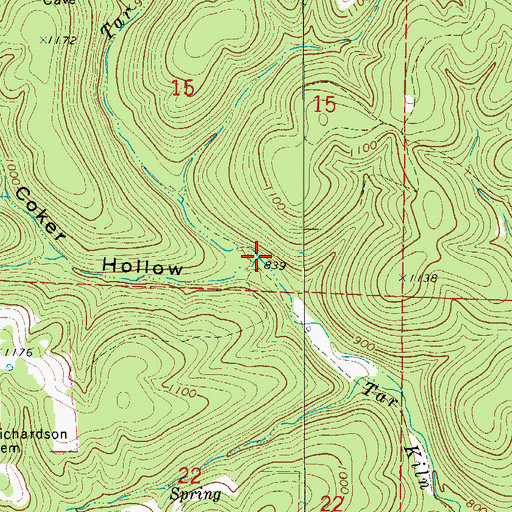 Topographic Map of Coker Hollow, AR