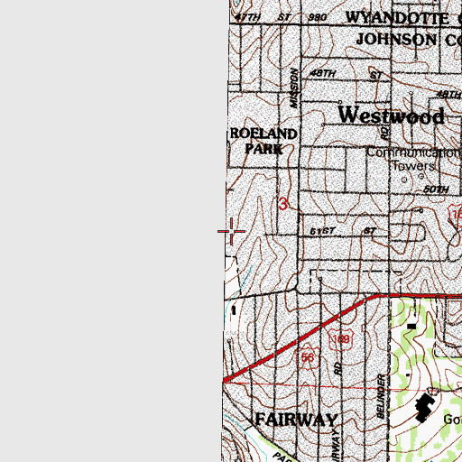 Topographic Map of Bishop Miege High School, KS