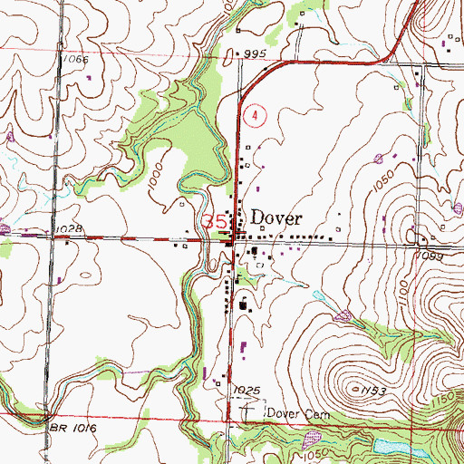 Topographic Map of Dover, KS
