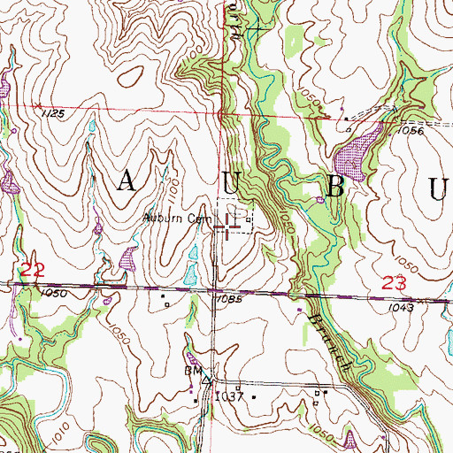 Topographic Map of Auburn Cemetery, KS