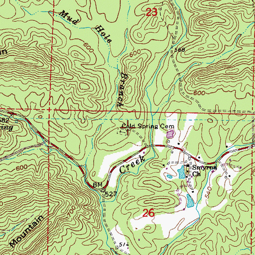 Topographic Map of Cold Spring Cemetery, AR