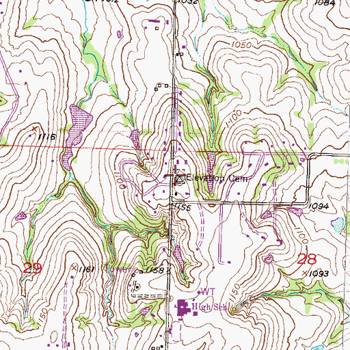 Topographic Map of Elevation Cemetery, KS
