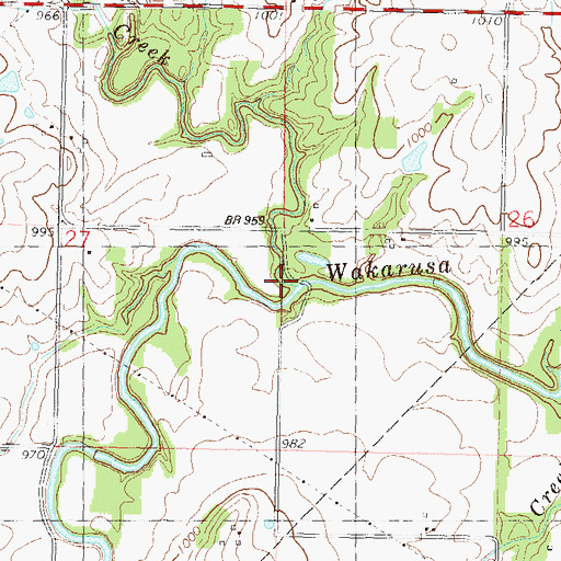Topographic Map of Sixmile Creek, KS