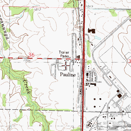 Topographic Map of Pauline, KS