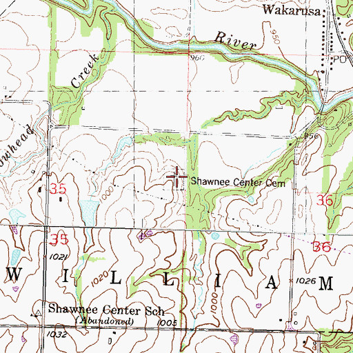 Topographic Map of Shawnee Center Cemetery, KS