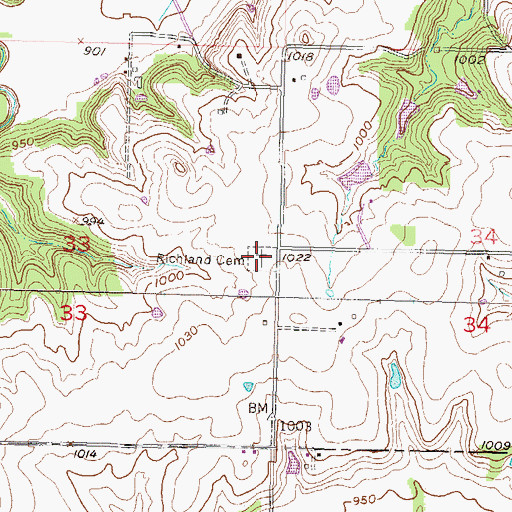 Topographic Map of Richland Cemetery, KS