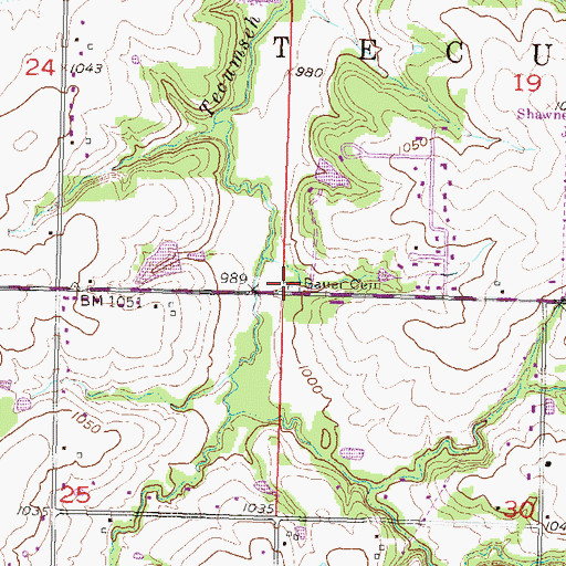 Topographic Map of Bauer Cemetery, KS