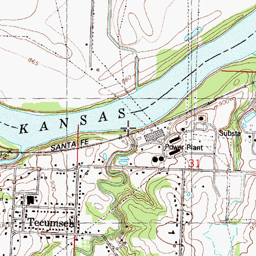 Topographic Map of Tecumseh Creek, KS