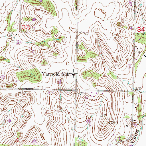 Topographic Map of Yarnold School (historical), KS