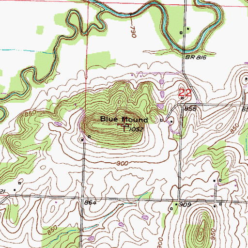 Topographic Map of Blue Mound, KS
