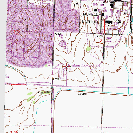 Topographic Map of Broken Arrow Park, KS