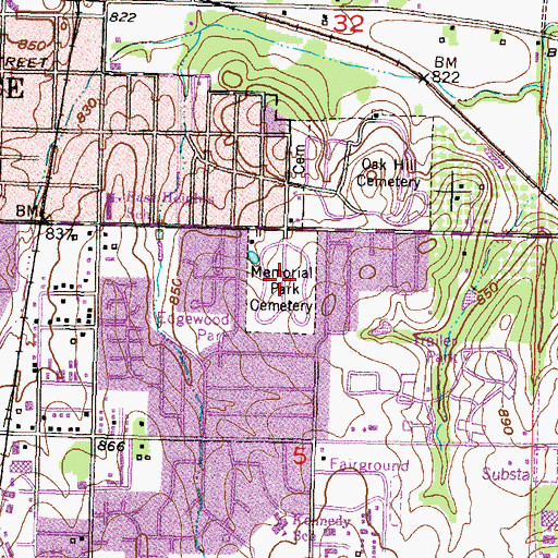 Topographic Map of Memorial Park Cemetery, KS