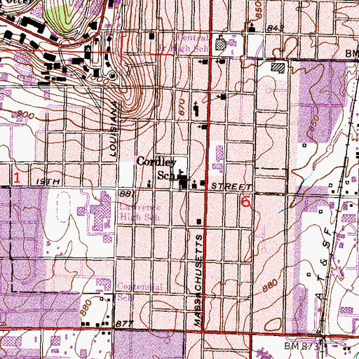 Topographic Map of Cordley Elementary School, KS