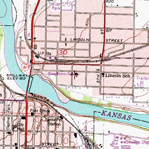 Topographic Map of Woodlawn Elementary School, KS