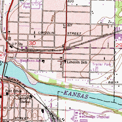 Topographic Map of Lincoln School (historical), KS