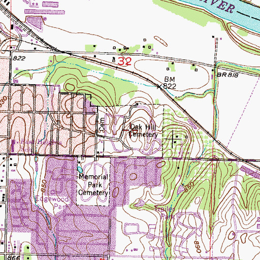 Topographic Map of Oak Hill Cemetery, KS