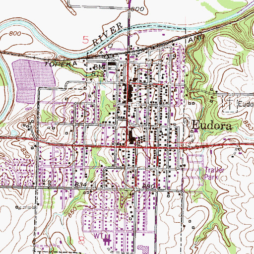 Topographic Map of Eudora, KS