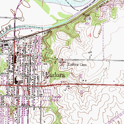 Topographic Map of Eudora Cemetery, KS