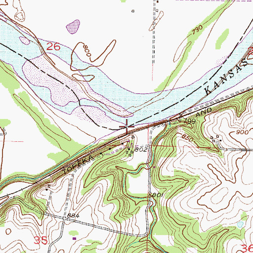 Topographic Map of Captain Creek, KS