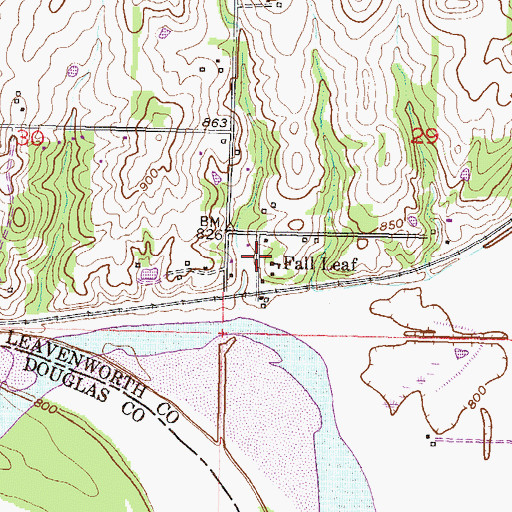 Topographic Map of Fall Leaf, KS