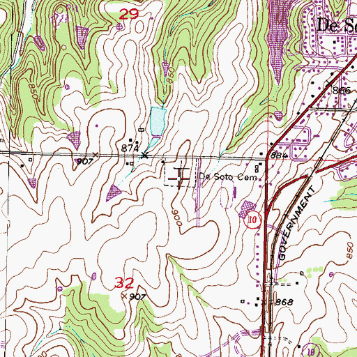 Topographic Map of De Soto Cemetery, KS