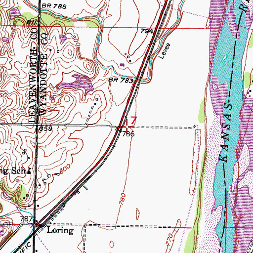 Topographic Map of Township of Delaware, KS