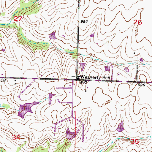 Topographic Map of Weaverly School (historical), KS