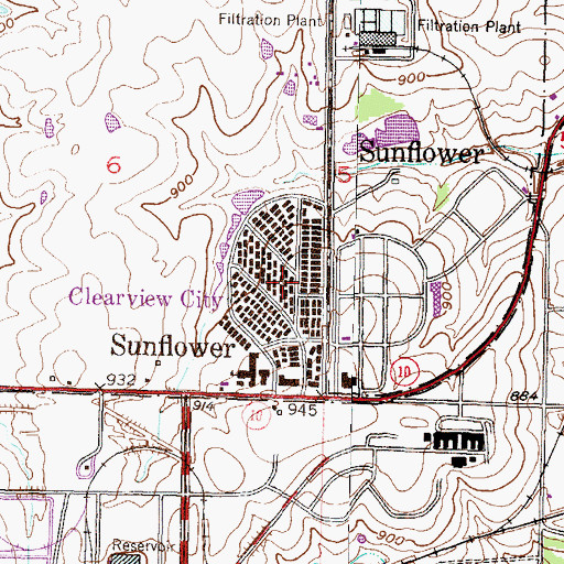 Topographic Map of Clearview City, KS