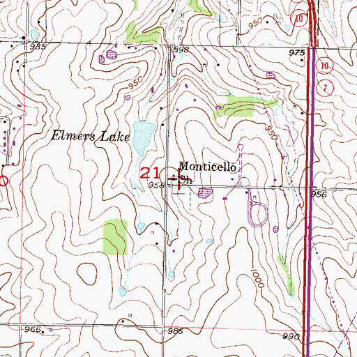 Topographic Map of Monticello United Methodist Church, KS