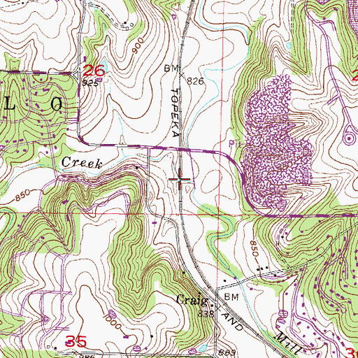 Topographic Map of Coon Creek, KS