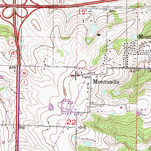 Topographic Map of Monticello, KS