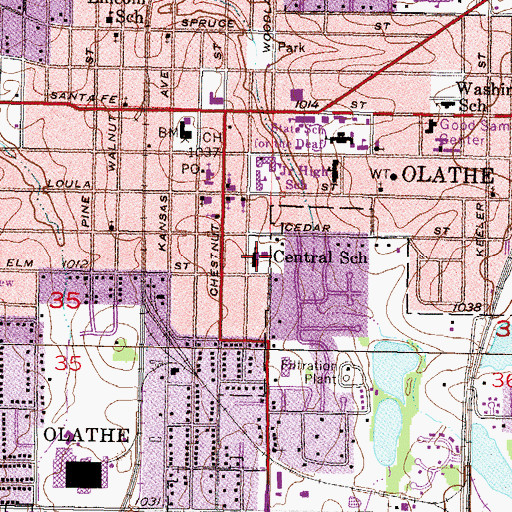 Topographic Map of Central Elementary School, KS