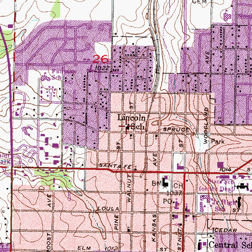 Topographic Map of Lincoln School, KS