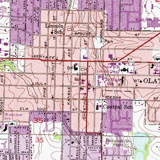Topographic Map of Olathe, KS