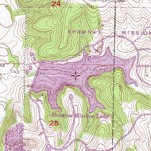 Topographic Map of Shawnee Mission Lake, KS