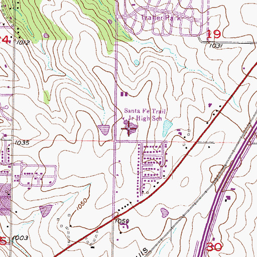 Topographic Map of Santa Fe Trail Middle School, KS
