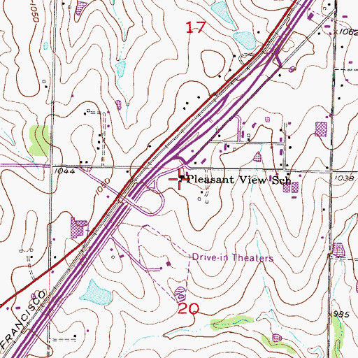 Topographic Map of Pleasant View School (historical), KS