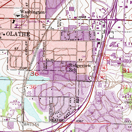 Topographic Map of Ridgeview Elementary School, KS