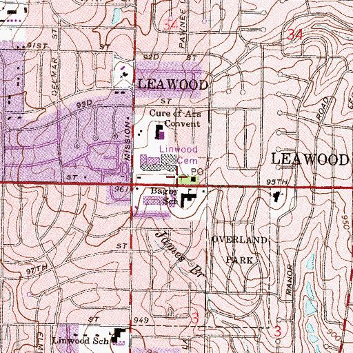 Topographic Map of Linwood Pioneer Cemetery, KS