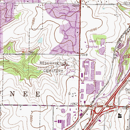 Topographic Map of Resurrection Catholic Cemetery, KS
