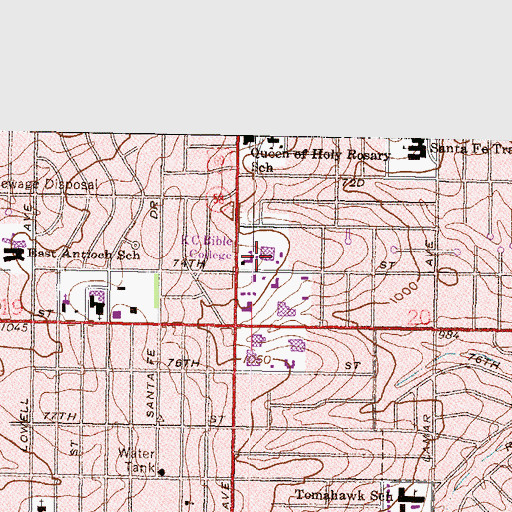 Topographic Map of Kansas Christian College, KS