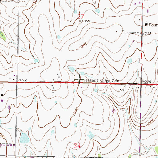 Topographic Map of Pleasant Ridge Cemetery, KS