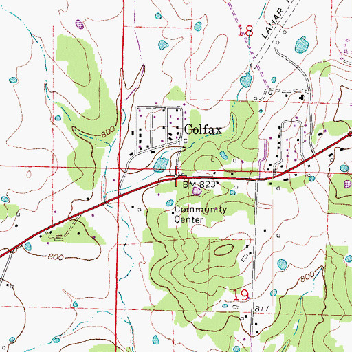 Topographic Map of Colfax, AR