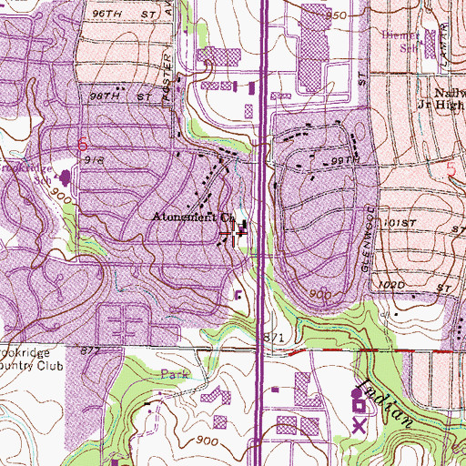 Topographic Map of Atonement Lutheran Church of Overland Park, KS